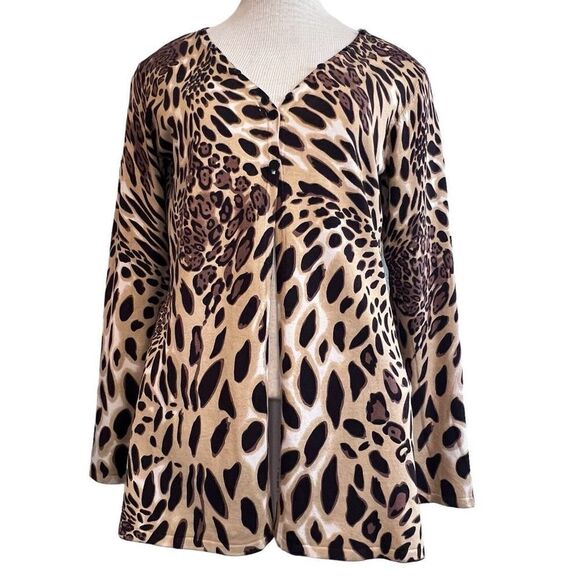 Christine Phillipe Lounge Leopard Print Buttoned Cardigan Brown Black Size Small - Picture 1 of 12